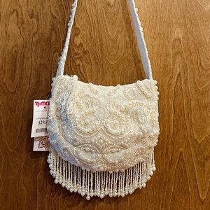 tiktok viral tj maxx/marshalls made in india white beaded fringe bag